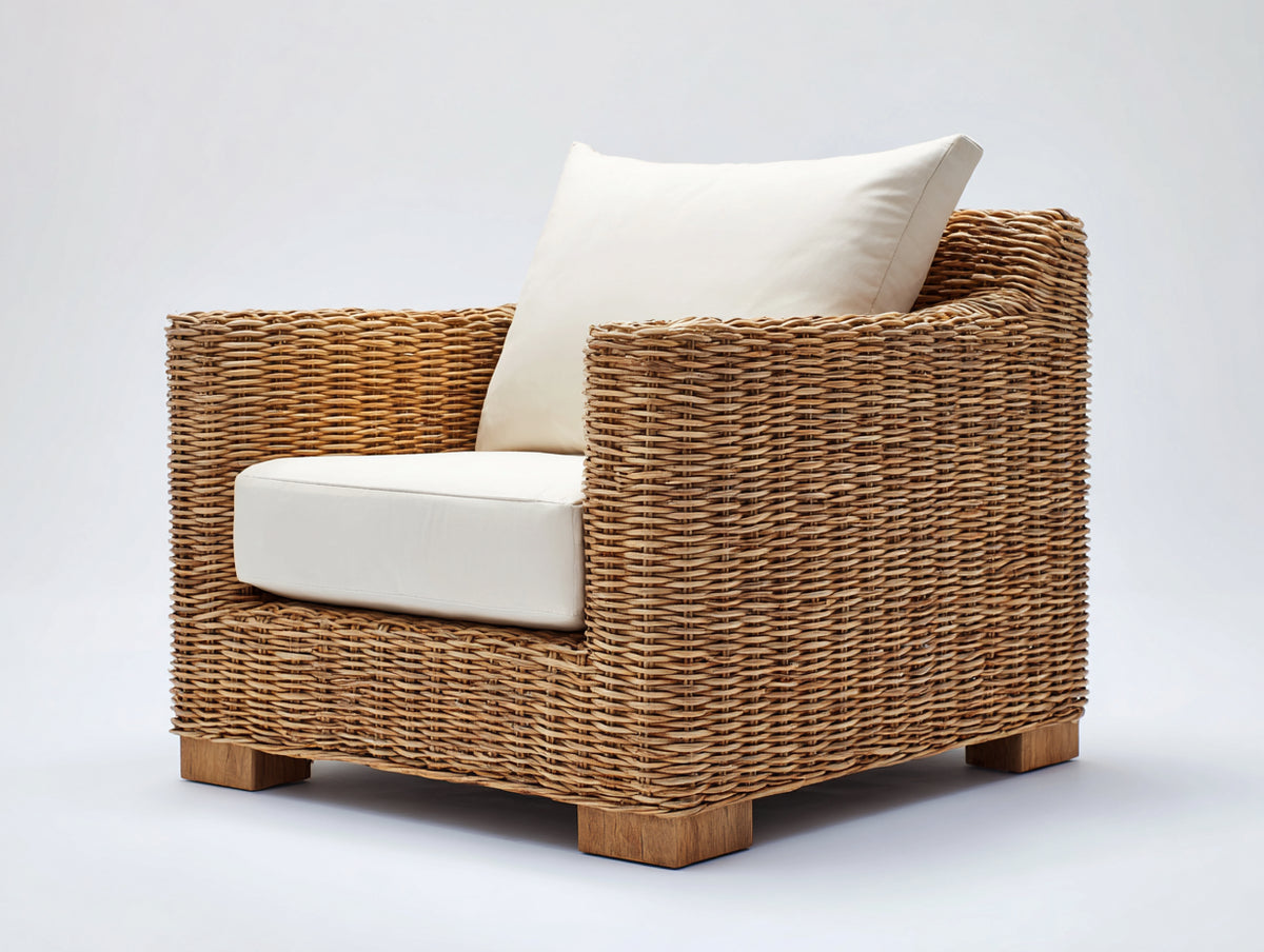 Sillones de ratán - estructura trenzada 93 x 89 x 85 cm - marrón claro-beige - diseño moderno con reposabrazos anchos