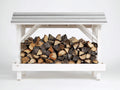 Leñero de jardín de madera 140x45x100 cm - blanco-gris - almacenamiento de leña para exterior