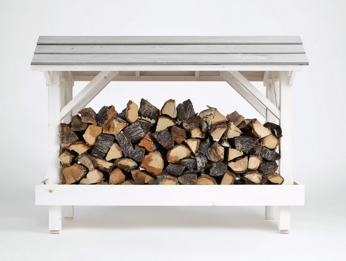 Leñero de jardín de madera 140x45x100 cm - blanco-gris - almacenamiento de leña para exterior