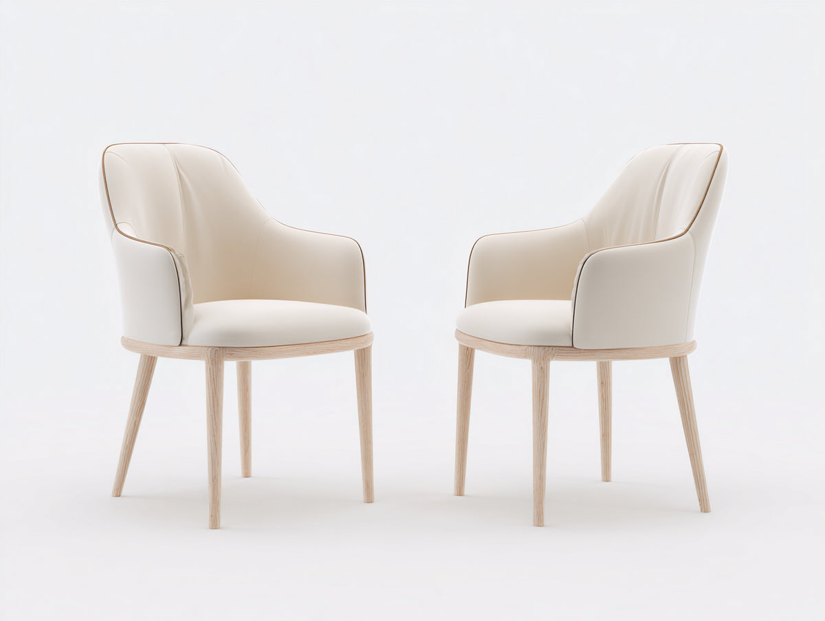 Sillas de comedor tapizadas 58x60x86 cm - blanco-madera natural - diseño contemporáneo con reposabrazos para comedor