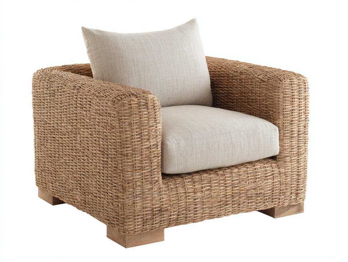 Sillón de ratán 102x92x83 cm - Ratán natural-Beige claro - Diseño moderno con reposabrazos anchos