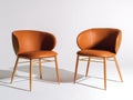 Sillas de comedor tapizadas en cuero 61x59x80 cm - Marrón coñac-Madera natural - Diseño moderno con respaldo envolvente