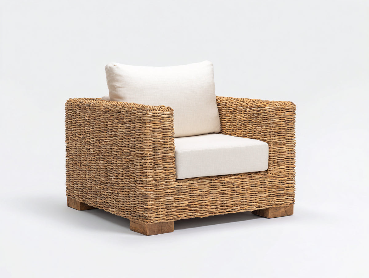 Sillones de ratán - estructura trenzada 92 x 88 x 84 cm - marrón claro-beige - diseño moderno con reposabrazos anchos