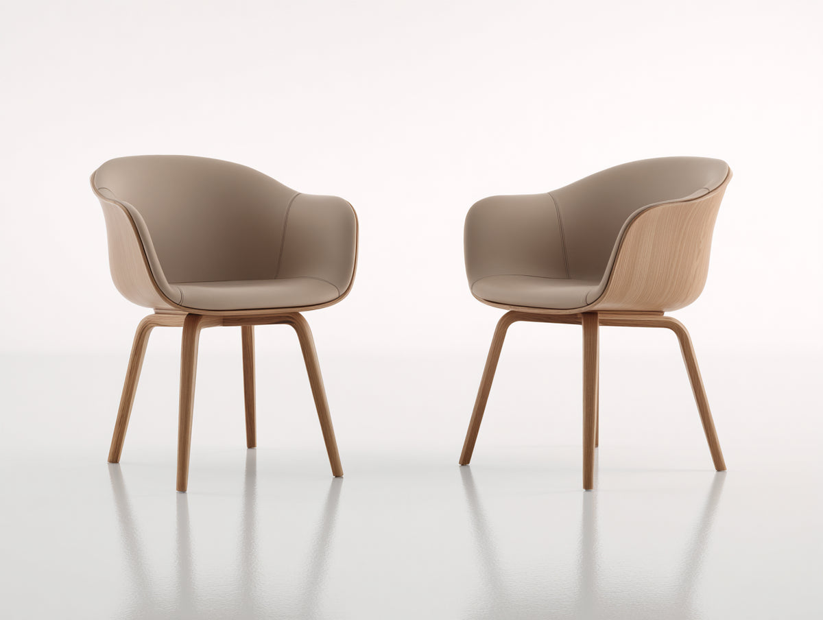 Sillas de comedor tapizadas en cuero 62x60x82 cm - Beige-Madera natural - Diseño moderno con reposabrazos envolventes