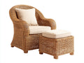 Conjunto de sillón de ratán y reposapiés 92x88x98 cm - Marrón miel y beige - Diseño envolvente con asiento acolchado