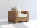 Sillón de ratán natural 92x88x80 cm - Marrón claro y blanco - Asiento acolchado y diseño envolvente