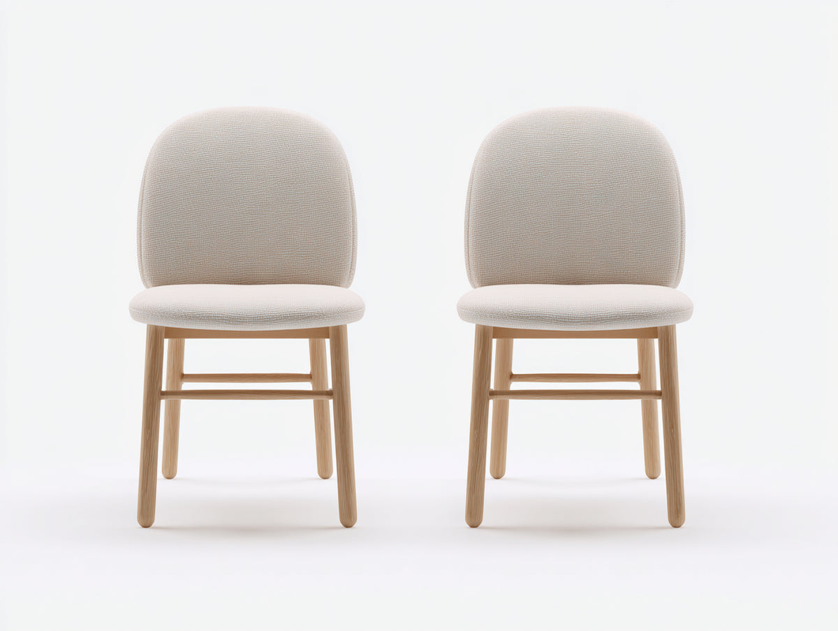 Sillas de comedor - juego de 2 sillas tapizadas 49 x 55 x 85 cm - beige-madera natural - diseño moderno con respaldo redondeado