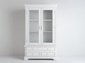 Vitrina de madera con 2 puertas de cristal y 3 cajones 110x45x200 cm - Blanco - Diseño clásico