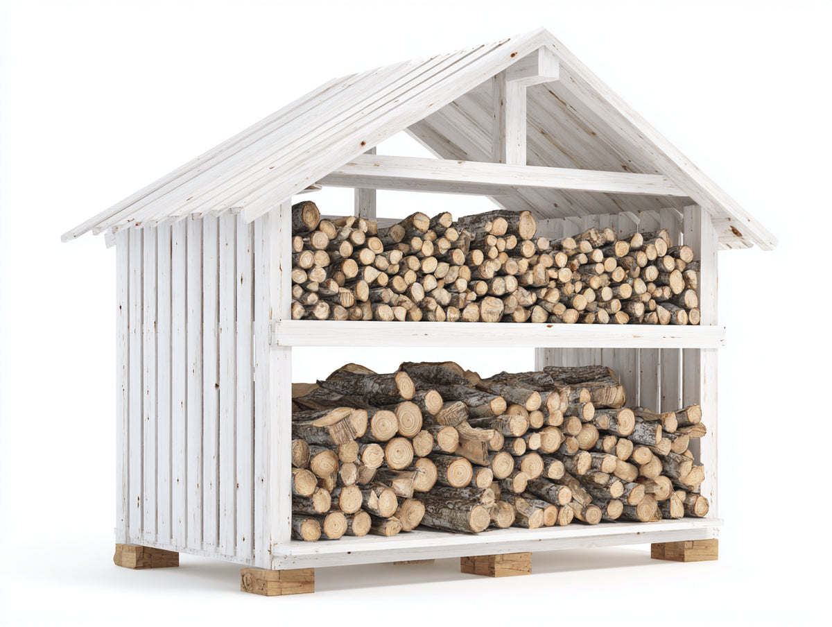 Leñero de jardín de madera 180x60x150 cm - blanco - almacenamiento de leña para exterior