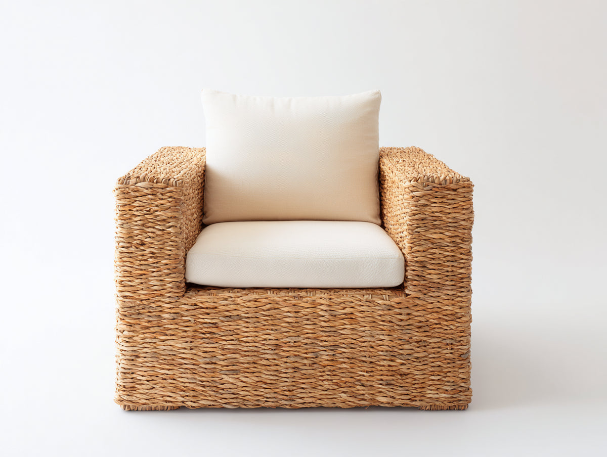 Sillones de ratán 90x86x81 cm - marrón claro-blanco - diseño contemporáneo con asiento acolchado para salón y terraza cubierta