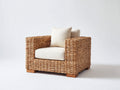 Sillón de ratán 100x90x82 cm - Ratán natural-Blanco roto - Diseño moderno con reposabrazos rectos