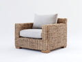 Sillón de ratán 102x92x82 cm - Ratán natural-Gris claro - Diseño moderno con reposabrazos rectos