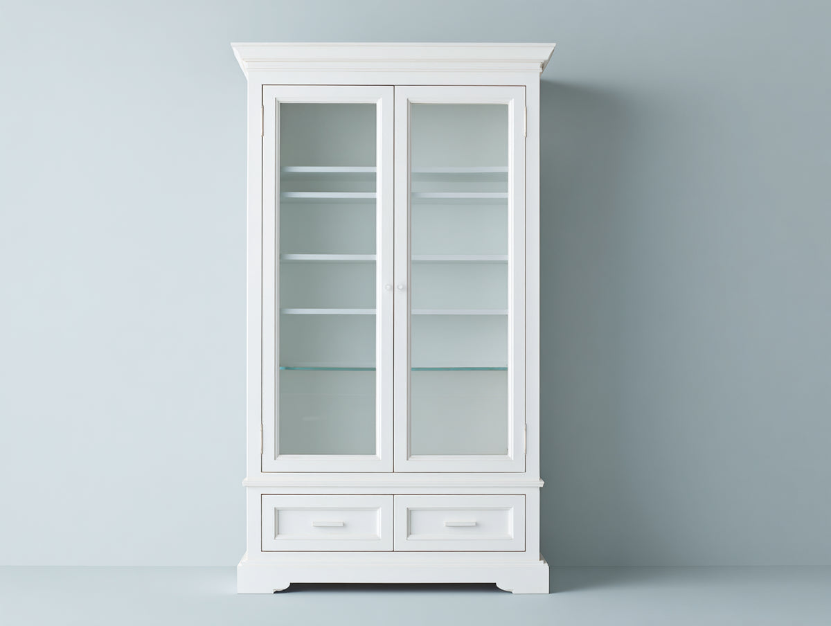 Vitrina de 2 puertas de vidrio y 2 cajones 100x42x190 cm - Blanco - Estantes interiores y diseño clásico