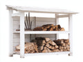 Leñero de jardín de madera 120x45x120 cm - blanco - almacenamiento de leña para exterior