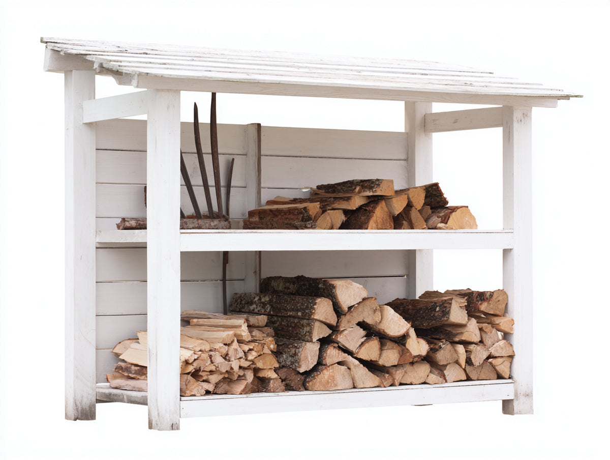 Leñero de jardín de madera 120x45x120 cm - blanco - almacenamiento de leña para exterior
