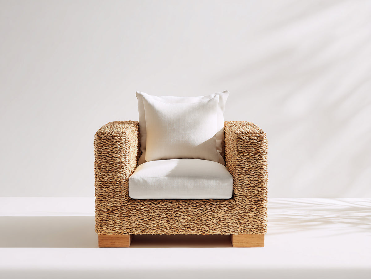 Sillones de ratán - estructura trenzada 90 x 86 x 84 cm - marrón claro-beige - diseño moderno con reposabrazos anchos