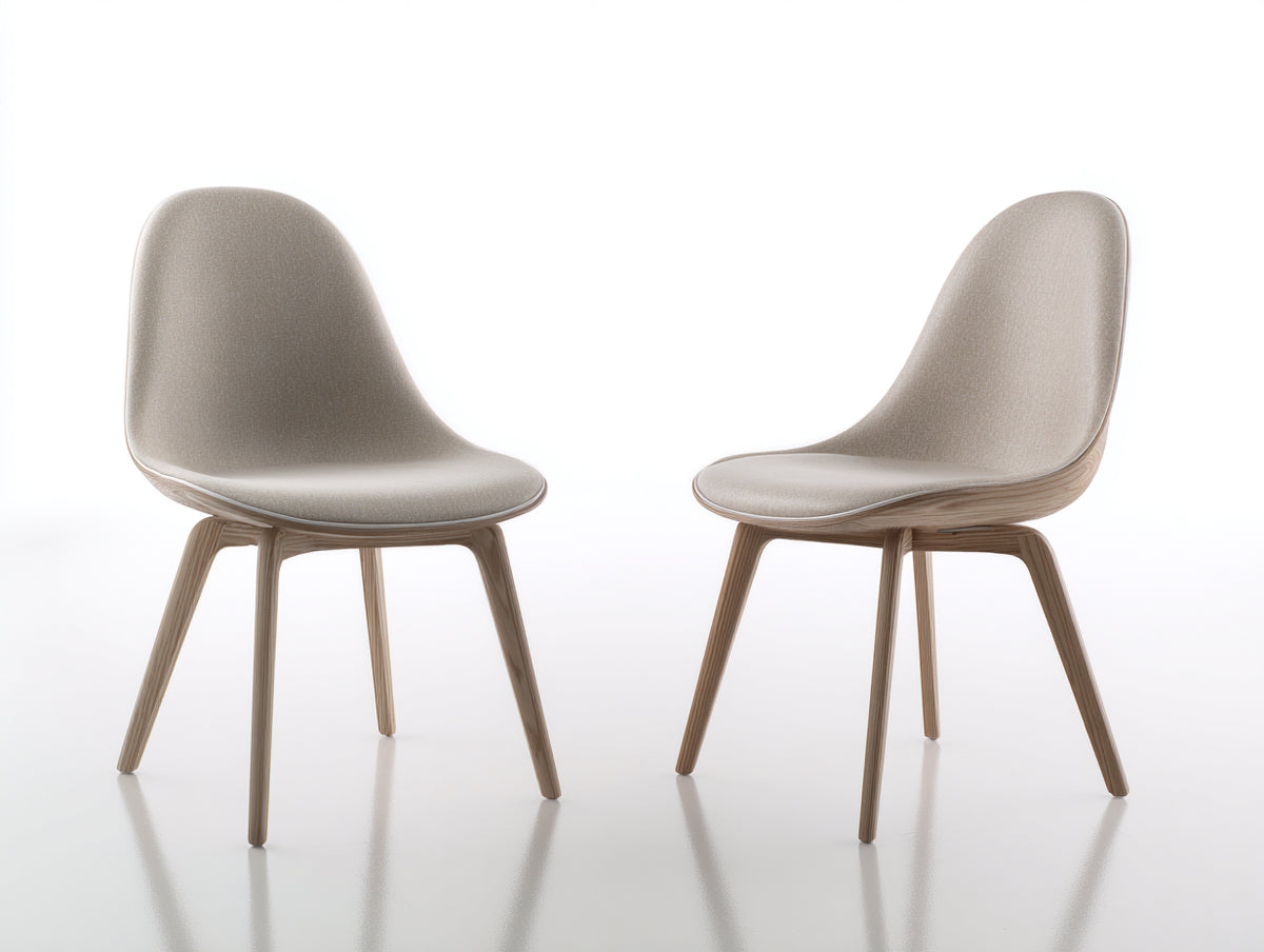 Set de 2 sillas de comedor tapizadas 52x58x84 cm - Beige y madera natural - Respaldo curvado y diseño moderno