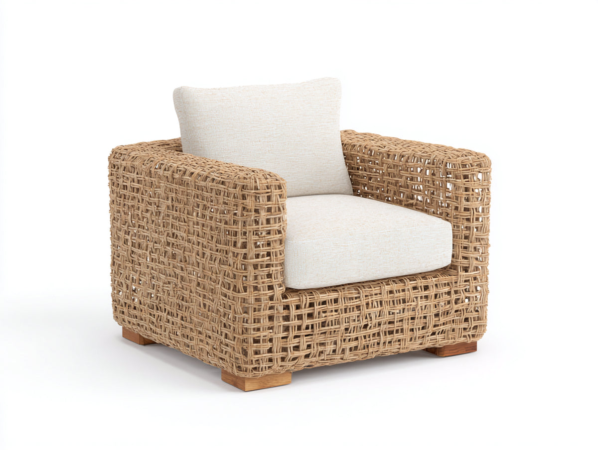 Sillones de ratán - estructura trenzada 91 x 87 x 83 cm - marrón claro-beige - diseño moderno con entramado abierto y reposabrazos anchos