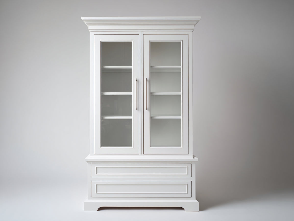 Vitrina - estructura de madera 100 x 45 x 190 cm - blanco - diseño clásico con 2 puertas de vidrio y 2 cajones