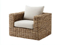 Sillón de ratán natural 88x85x79 cm - Marrón y beige claro - Asiento acolchado y diseño envolvente