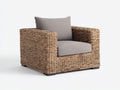 Sillón de ratán natural 89x86x79 cm - Marrón natural y gris topo - Asiento acolchado y diseño envolvente